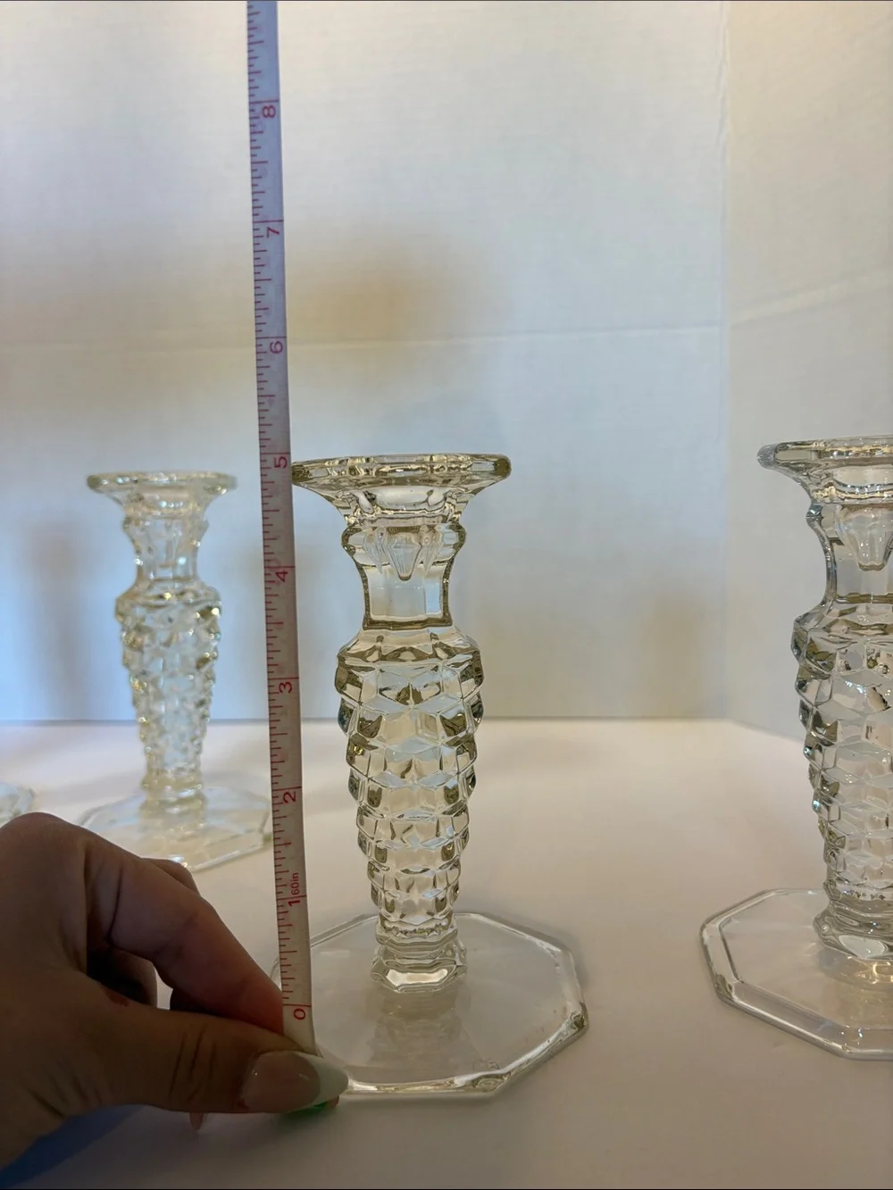 Vintage Fostoria American Clear Glass Candlesticks - Pair of 4